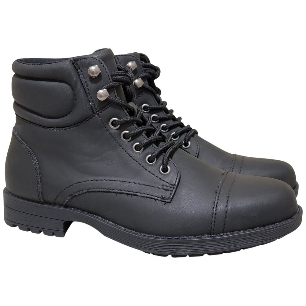 Sun + Stone Men Baker Combat Hiker Boots Size US 8M Black Faux Leather